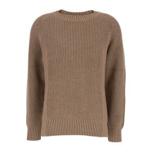 P.A.R.O.S.H. Brown Knit Crewneck Sweater In Cotton And Cashmere Blend Woman